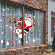 sticker fenetre noel personnages cadeaux guirlandes marron argent rouge blanc festive