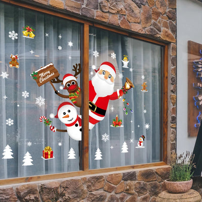 Autocollants de fenêtre Noël 2024 motifs avion sur vitre transparente