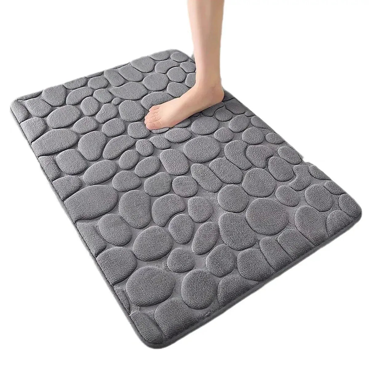 tapis bain gris galets texture épaisse antidérapant moderne entrée salle bain