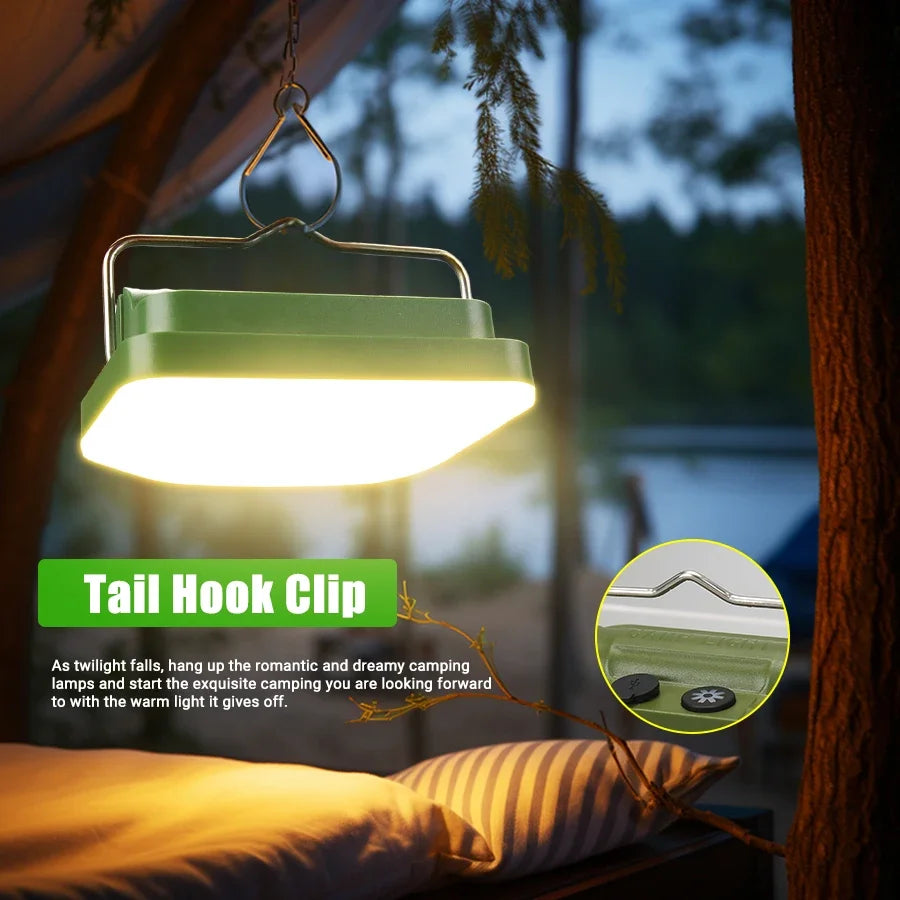 lampe camping rechargeable vert olive modes éclairage portable étanche crochetarrière led moderne