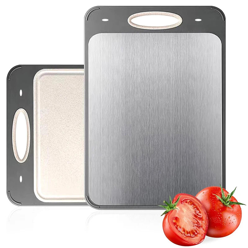 planches découper double face acier inoxydable moderne gris foncé beige texturé utilitaire cuisine