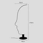 lampe sol silhouette visage humain blanc noir contemporain minimaliste interrupteur bouton aluminium