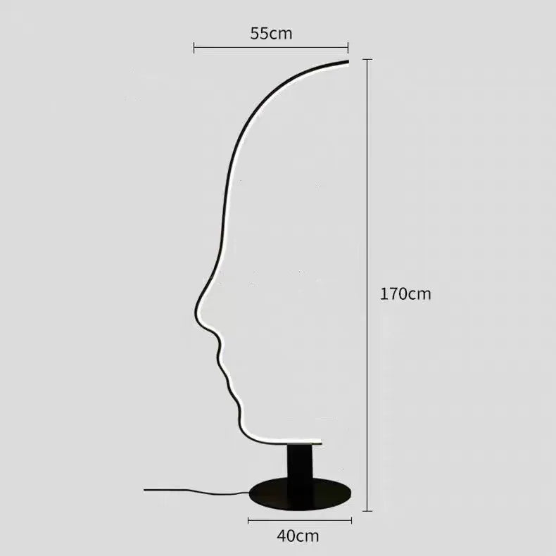 lampe sol silhouette visage humain blanc noir contemporain minimaliste interrupteur bouton aluminium