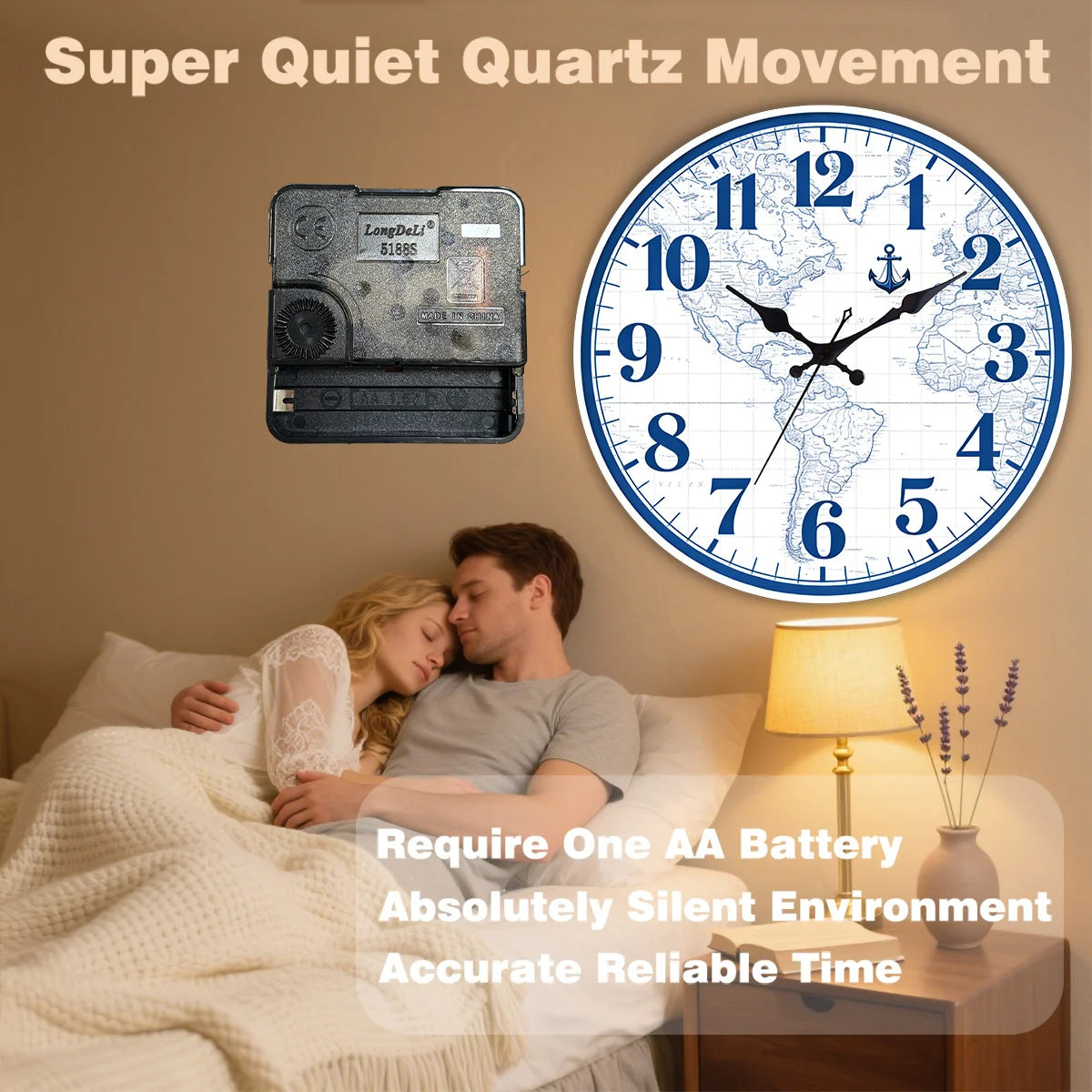 horloge murale carte monde marin décoration intérieure aiguille bleu blanc gris foncé