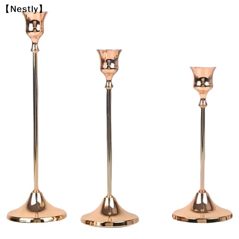 bougeoirs table décoration maison moderne doré lisses opaques set mariage anniversaire