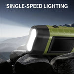 lampe torche solaire vert olive rechargeable rayures horizontales mode fixation annexe chargeurs camping