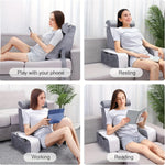 coussin repos pliable ergonomique velours gris blanc support lombaire portable