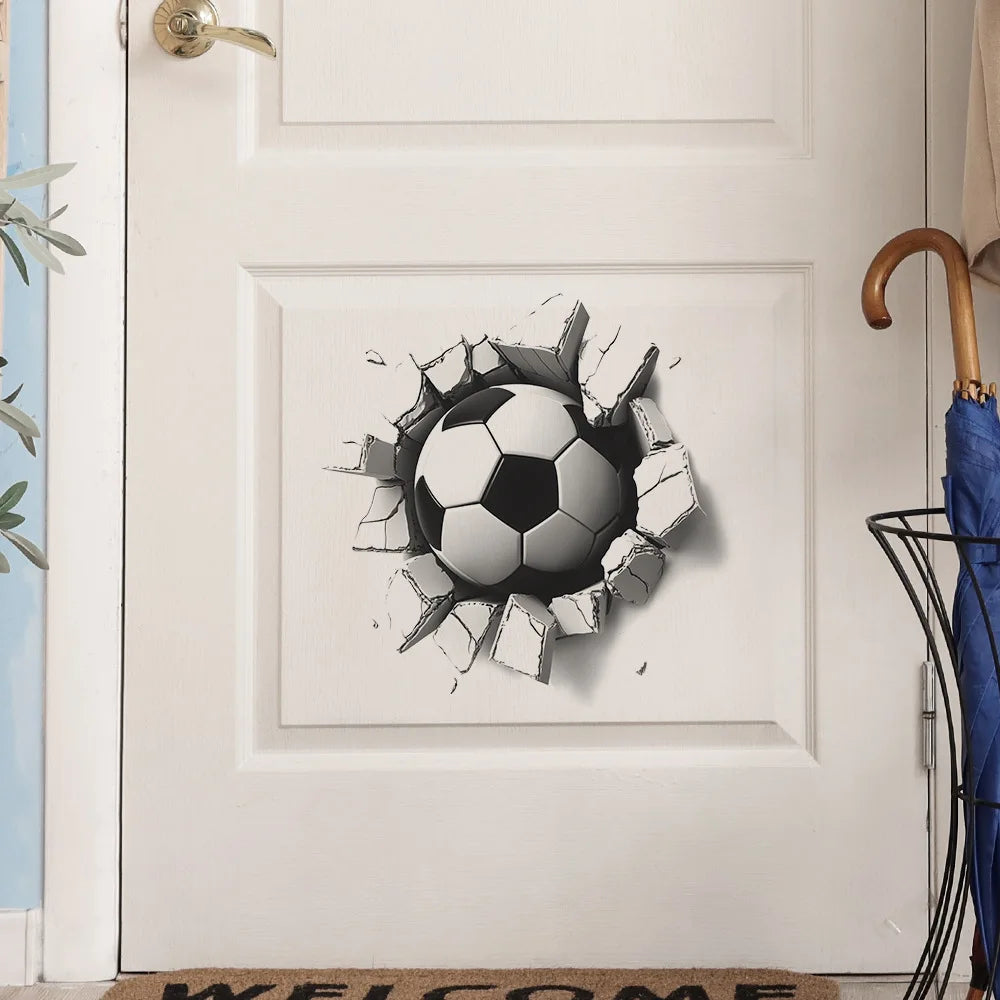 sticker mural 3d football fissures adhésif noir blanc decoration chambre enfant resistant eau 29cm