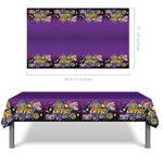 nappe jetable 90s anniversaire graphique cassette audio noir rose jaune bleu festive retrogaming tableDecoration