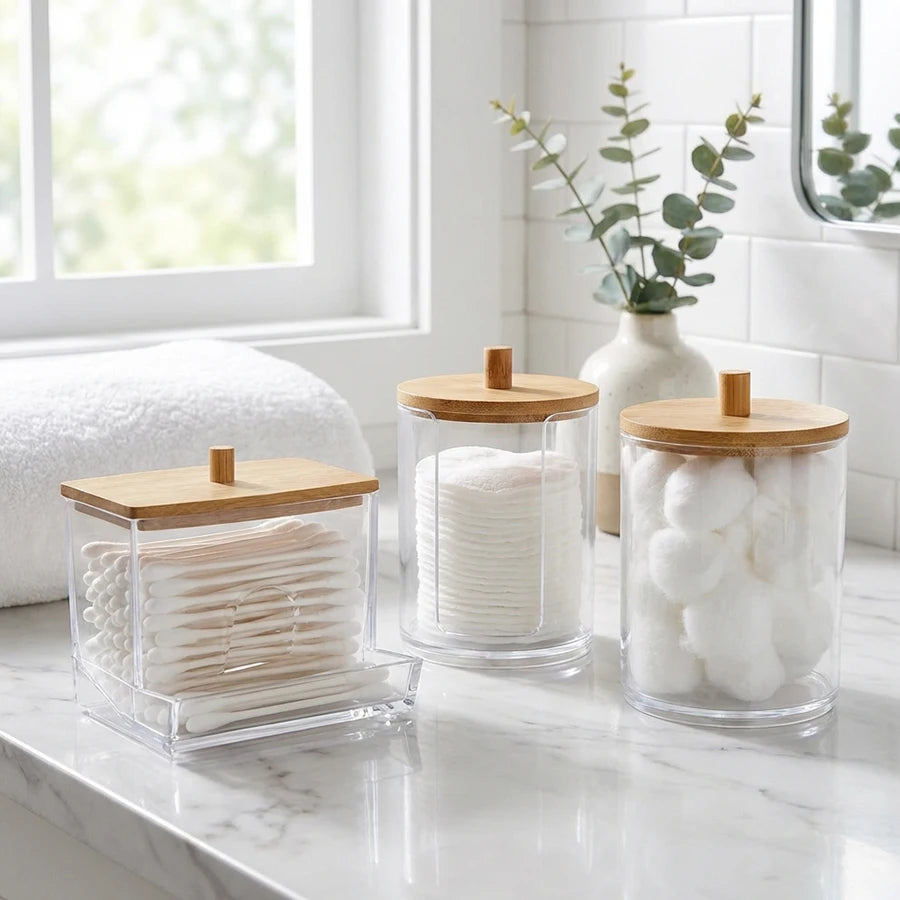 boîtes rangement coton tige transparentes moderne boites acrylique réutilisables minimaliste