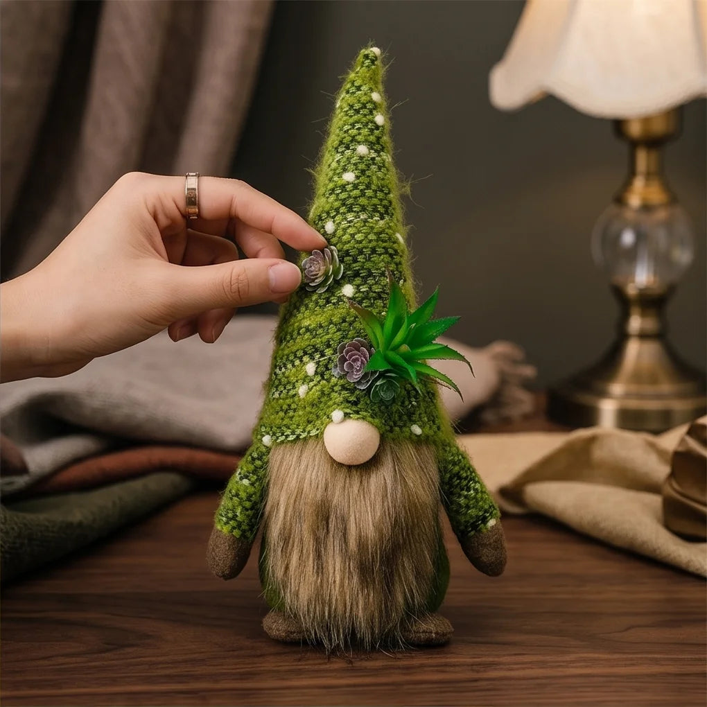 figurine gnome decoratif vert succulentes feuilles artificielles rustique decoration maison botanique chambre erotique rustic