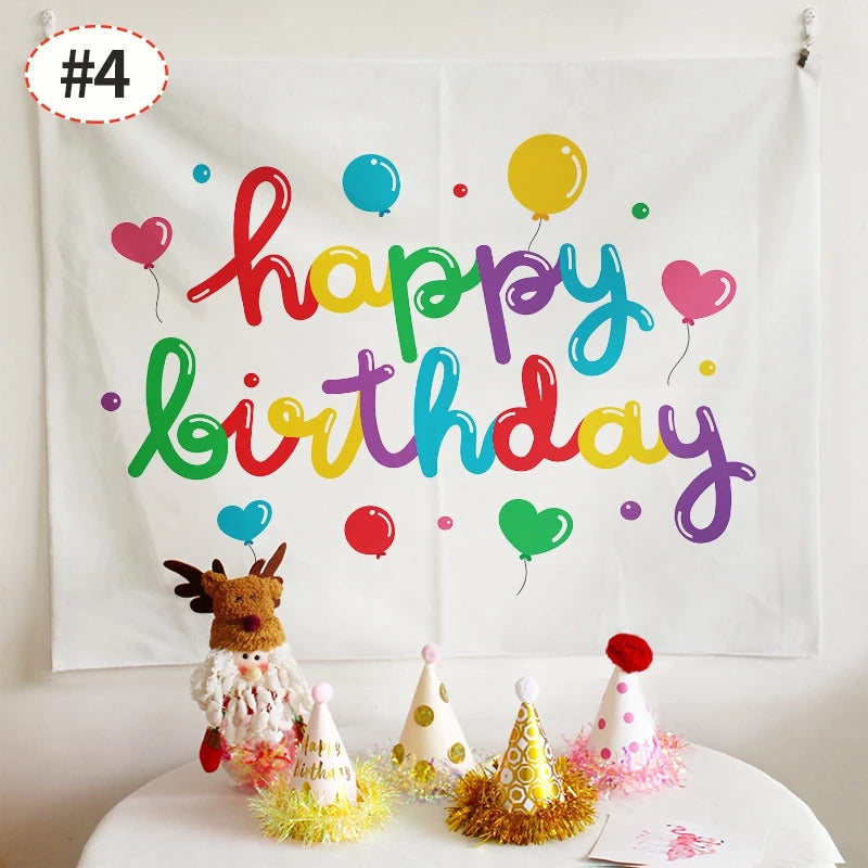 décoration chambre coucher rideau mural happy birthday confettis arc ciel lettres motifs festifs clips