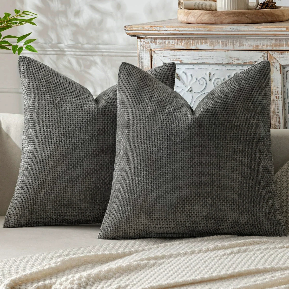 housses coussin décoratives polyester beige gris contemporaines simples maison neutres