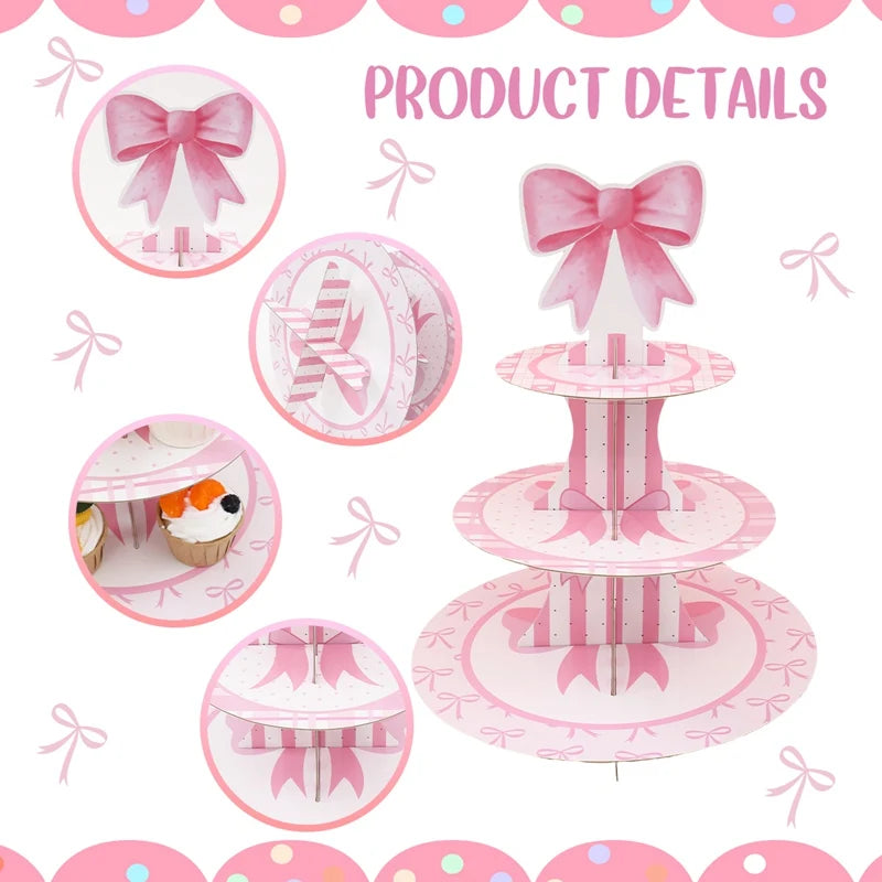 support cupcakes rose festif rayures rubans blanc anniversaire mariage décoration festive