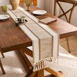 chinois boho chic chemin table géométrique franges beige clair tissé durable maison hiver été
