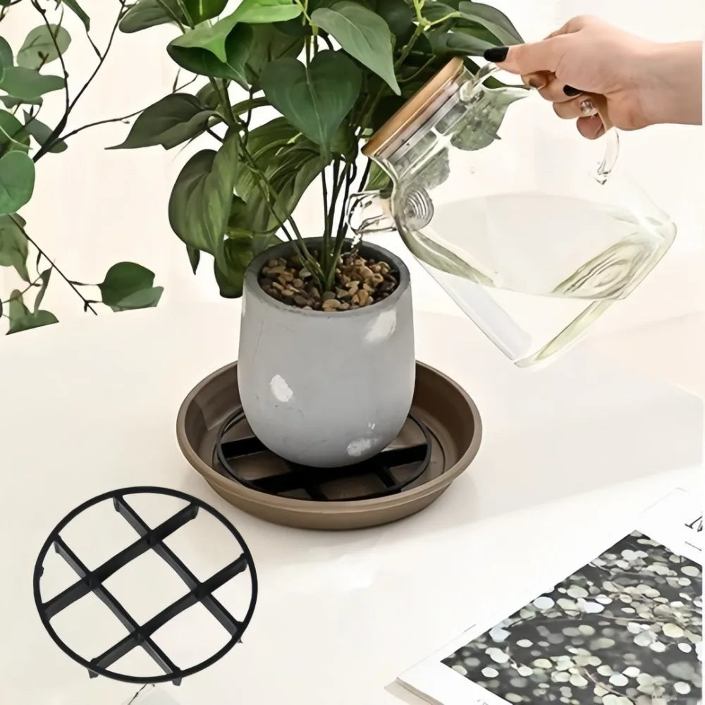 plateaux pots fleurs blancs modernes pots texturés plantes vertes intérieures extérieures soucoupes noires graviers