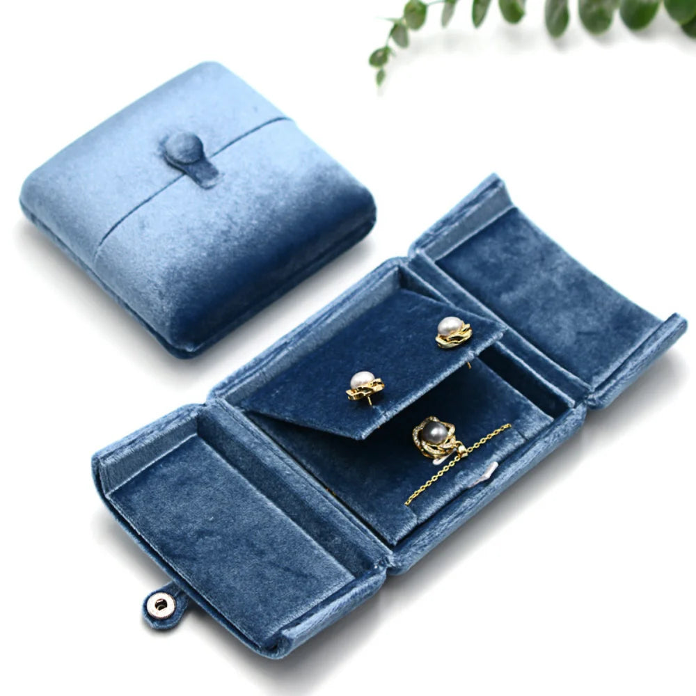 boîte bijoux velours bleu classique boîte bague bracelet collier boucles d'oreilles organizer voyage