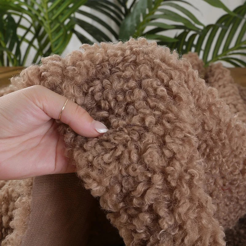 tissu bouclé imitation laine peluche beige bleu rose vert blanc poupée bricolage diy