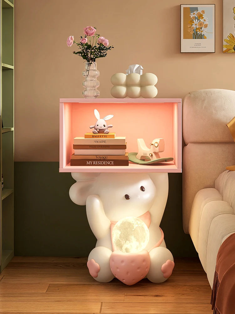 lampe table forme lapin blanc contemporain rose jaune pelucheuse lune