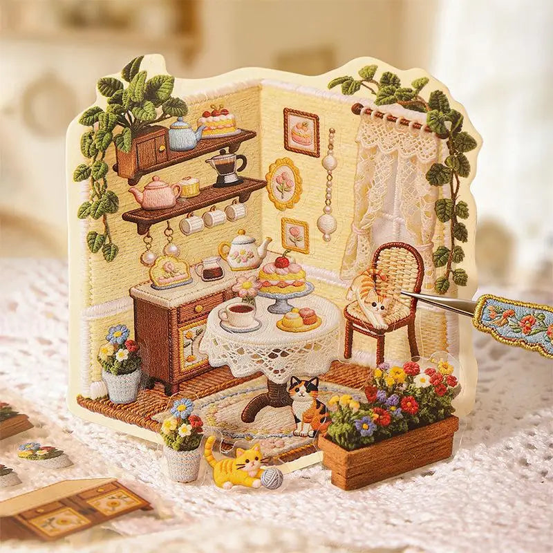 sticker 3d relief hexagonal scènes miniatures intérieurs paysages floral animaux décoration intérieure adhésif