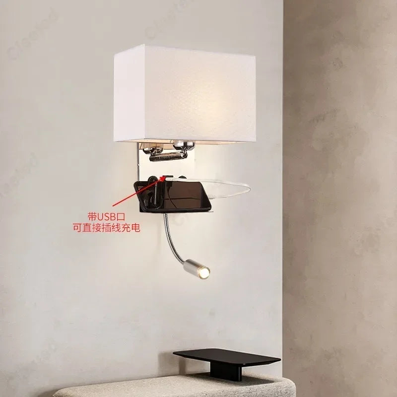 lampe murale moderne blanc marron tissé usb angle réglable chambre cuisine salle manger