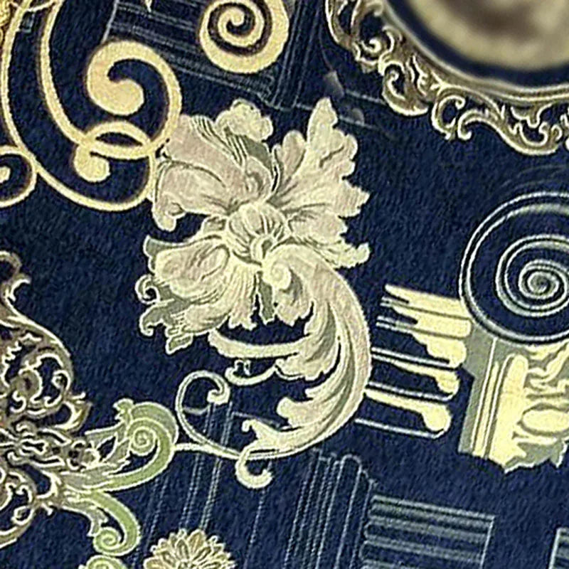serviette classique bleu marine ornement baroque fleurs tassel doré laine coton large