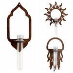 panier fleurs bois décoratif support mur transparent tubes verre arches soleil pieuvre bohème rustic
