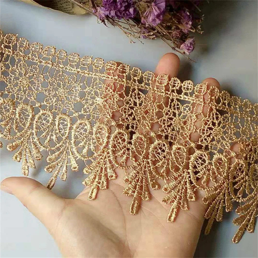 dentelle polyester fleurs dorée classique 10cm ajouré tissu coton garniture strass transparent costume applique