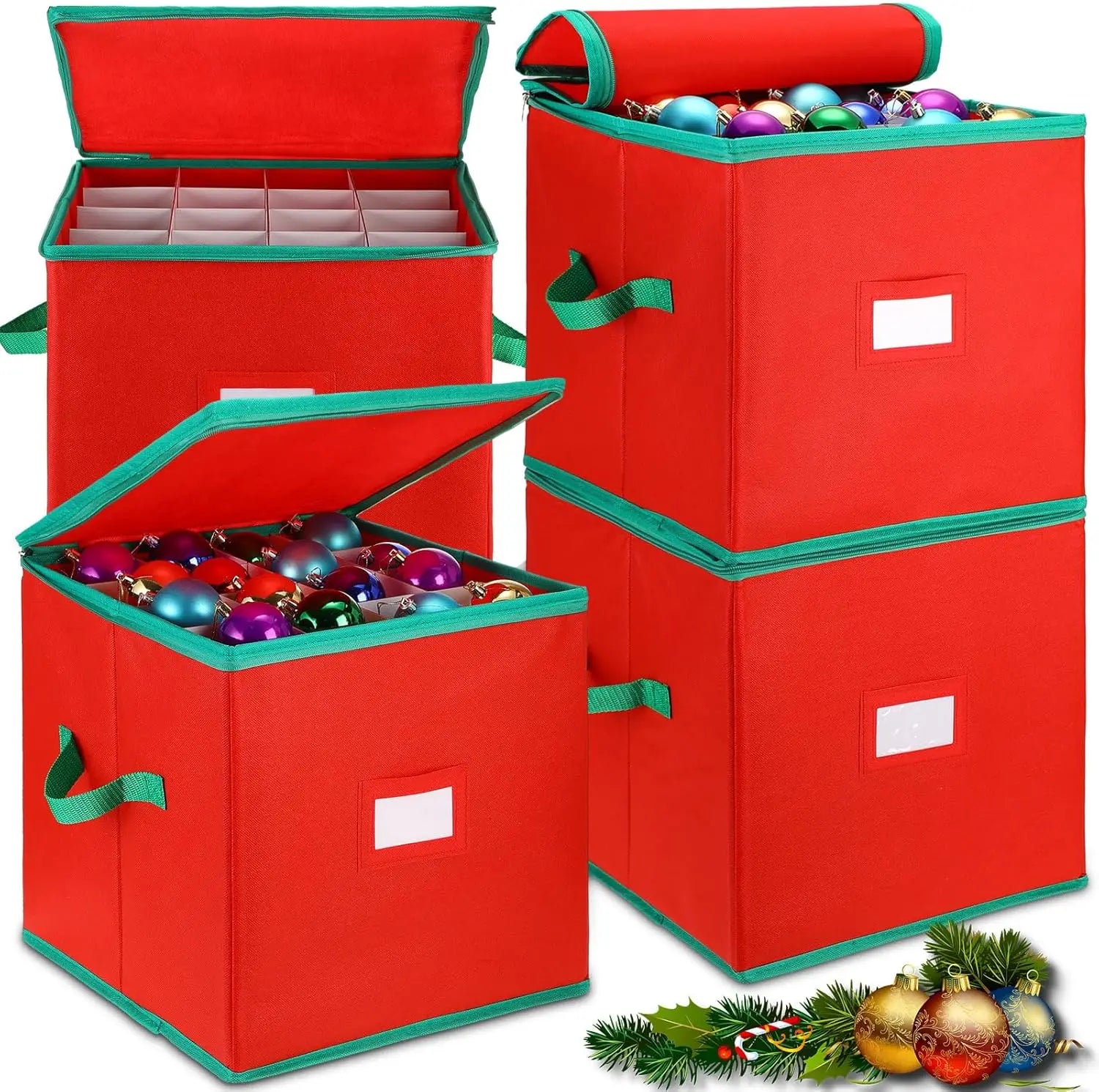 Boîte de rangement pour décorations de Noël vert clair avec séparateurs