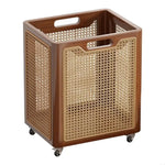 panier tressé moderne roulettes rangement marron foncé utilisation multiple bois chambre coucher salle bain