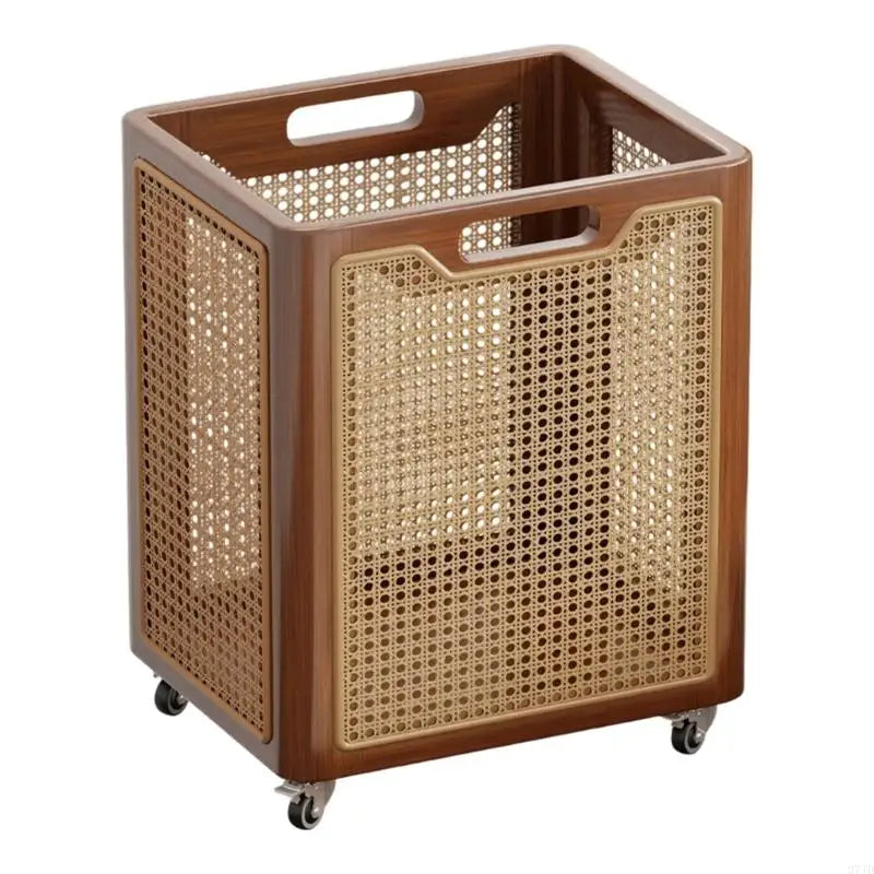 panier tressé moderne roulettes rangement marron foncé utilisation multiple bois chambre coucher salle bain