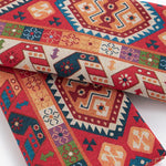 Tissu jacquard ethnique bohème motif géométrique rouge
