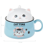 tasse soupe couvercle céramique porcelaine dessin animé chats bleu rose mignon unique environnement