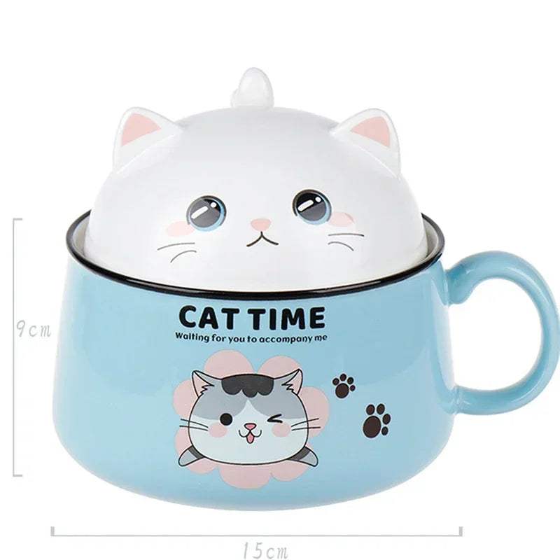 tasse soupe couvercle céramique porcelaine dessin animé chats bleu rose mignon unique environnement
