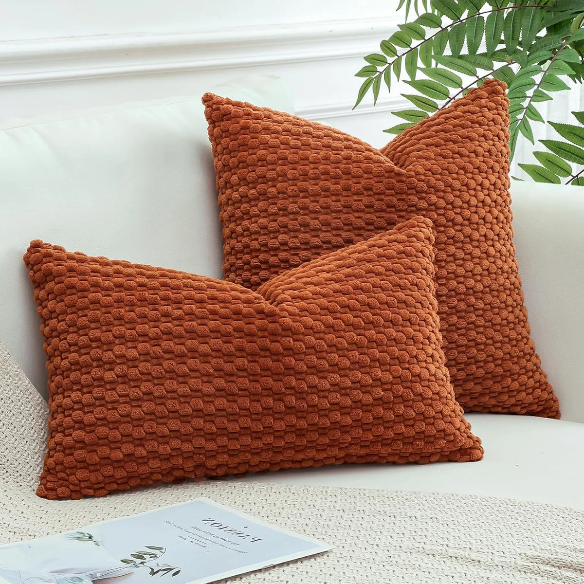housse coussin velours côtelé orange boho chic 30x50cm 45x45cm 50x50cm decoration polyester coton texture