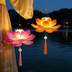 lanterne fleur lotus rose jaune feuilles details traditionnelle artisanale tassel soie portable festive