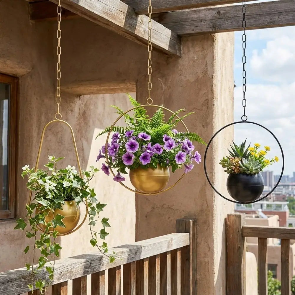 pots fleurs suspendus or noir modernes minimalistes chaîne résistants usure
