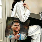 sac main blanc bleu clair rayures messi 10 polyestère réutilisable moderne graphique poignées détachables