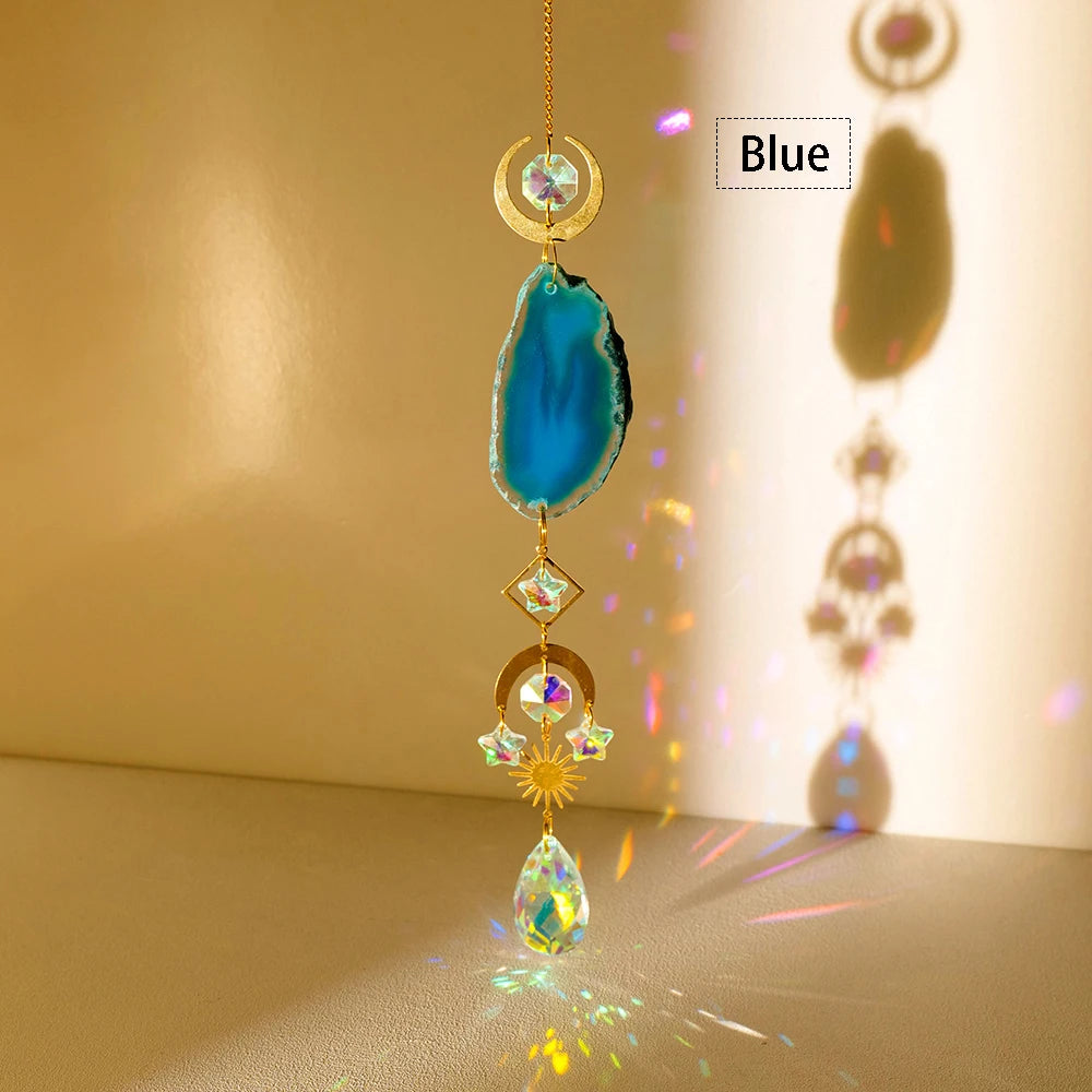 pendentif agate boho chic cristal multicolore opalescent lune soleil étoile