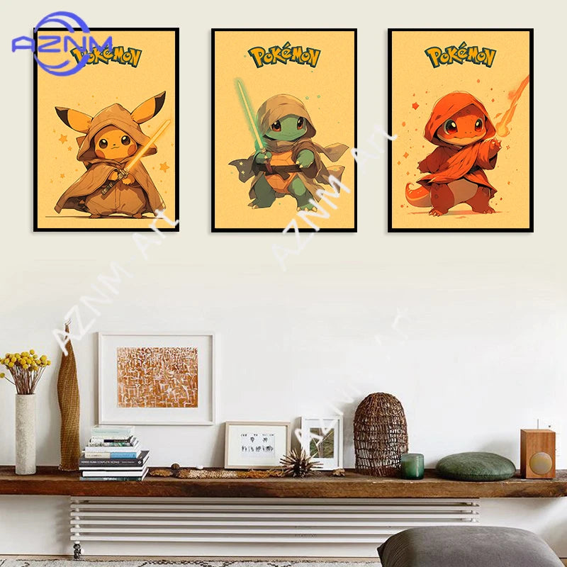 affiches dessin animé pikachu charmander star wars illustration cartoon decoration murale maison