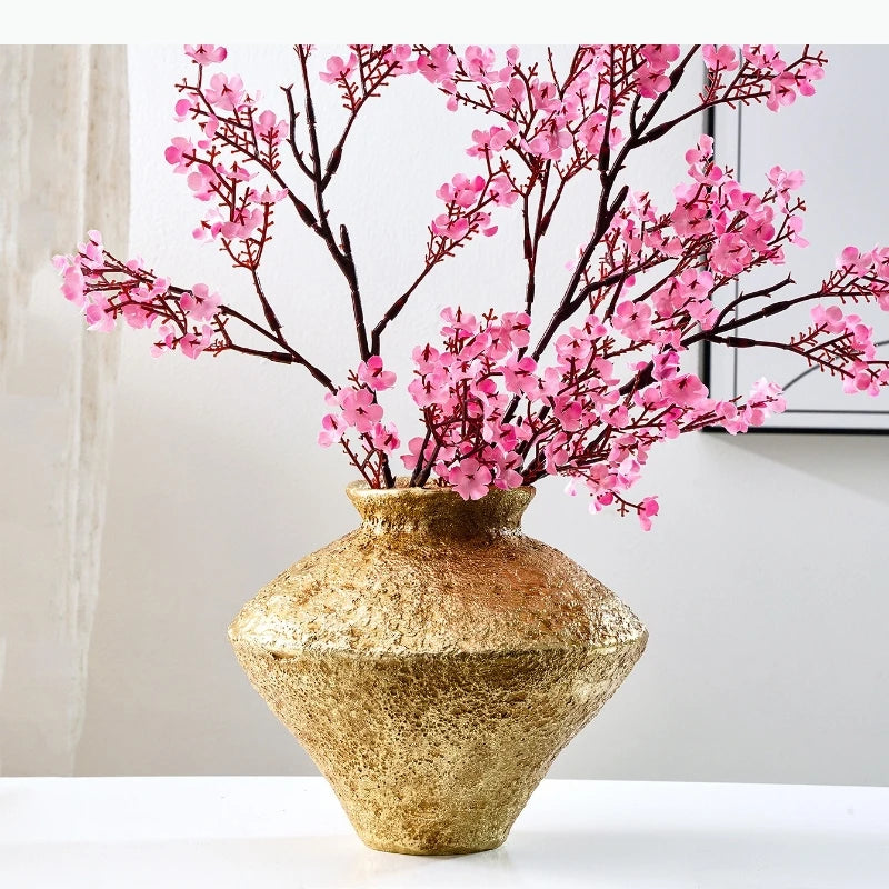 vase moderne doré texturé opacité branches plante artificielle taille moyenne grande