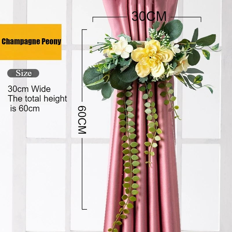 rideaux polonais sangles fleurs réalistes deco champêtre eucalyptus tournesols roses pivoines semi transparents 30x60cm