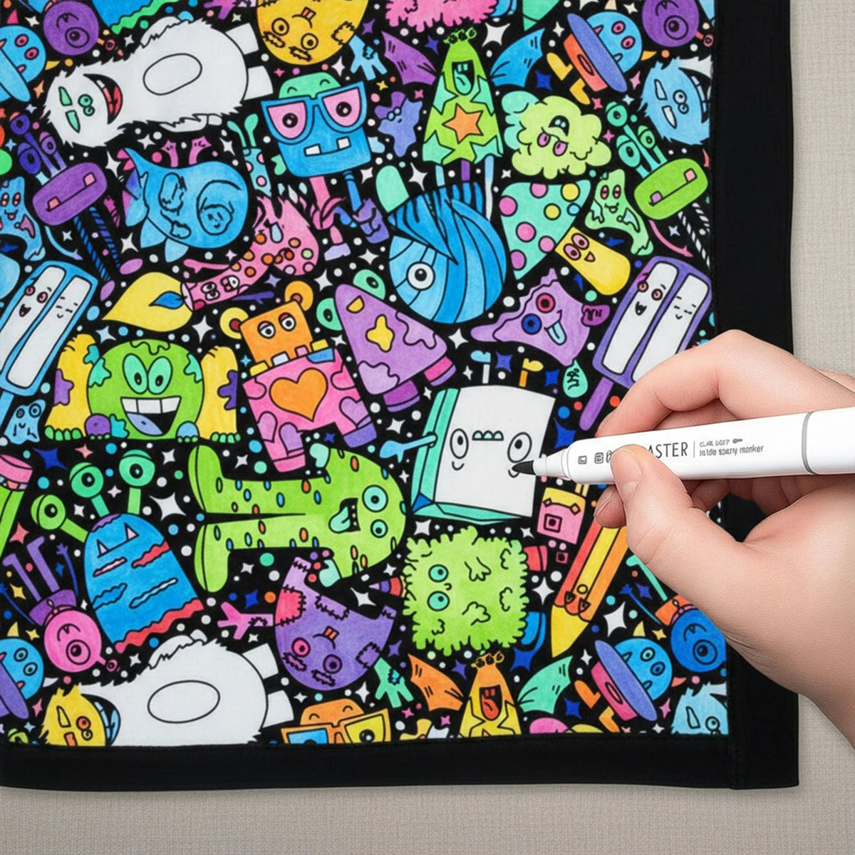 couverture colorier motif animal géométrique moderne 24 marqueurs acryliques 150x125cm