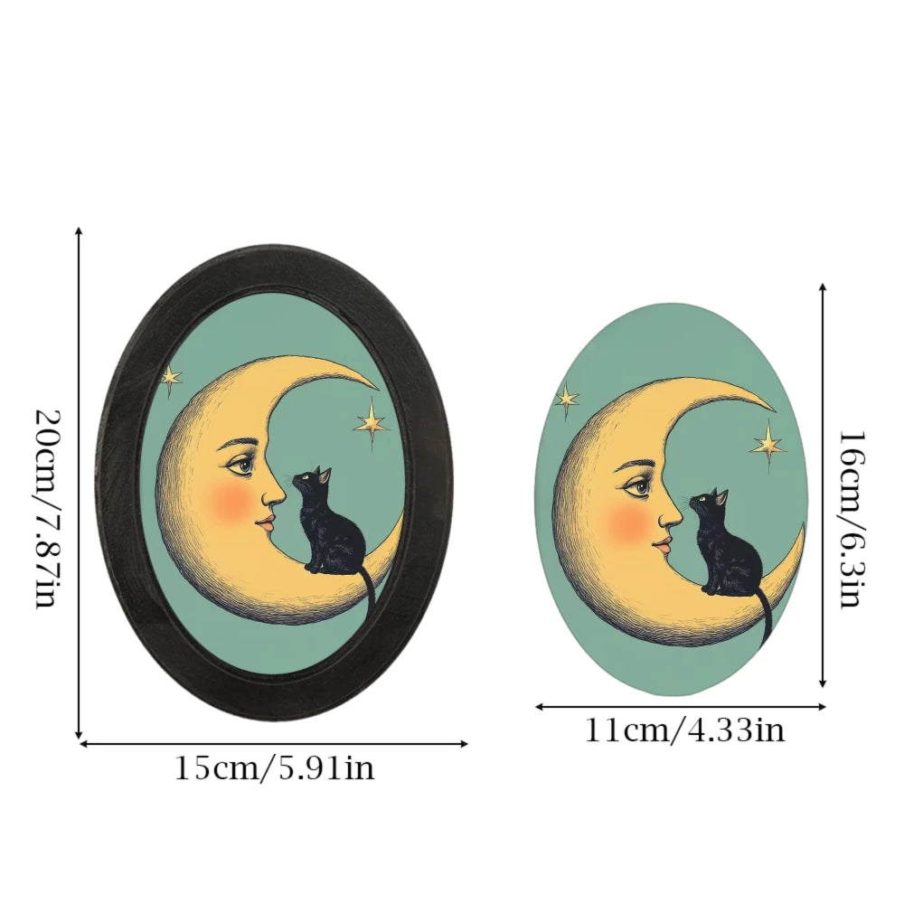 cadre mural bois dessin animé personnages coeurs oeil chat lune étoiles vintage romantique fantastique