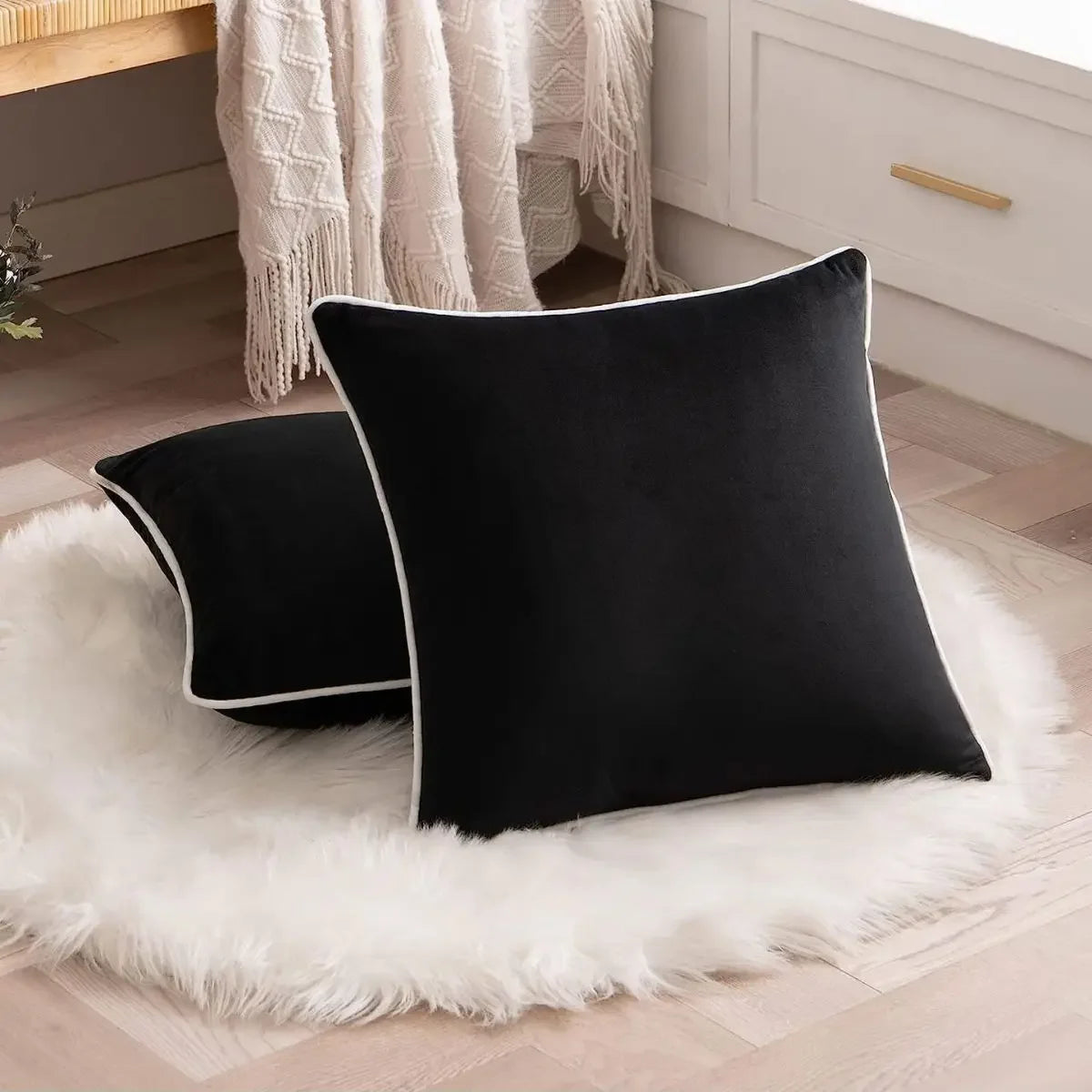 taies d'oreiller velours noir blanc simples moderne 60x60cm 45x45cm pack coussins