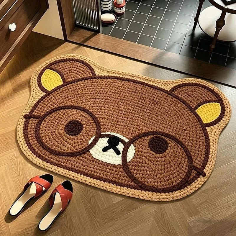 tapis bain dessin animé personnages mignons polyester antidérapant rapide sec marron blanc bleu rose