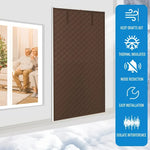 rideau porte thermique marron motif grille moderne opacité boucle rangement hiver isolation