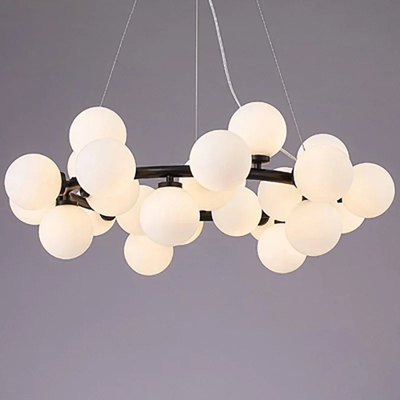 suspension moderne boules translucides blanc doré noir led restaurant salon bar