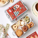 boîte biscuits argentée fruits noël poignées métalliques classique durable couvercle