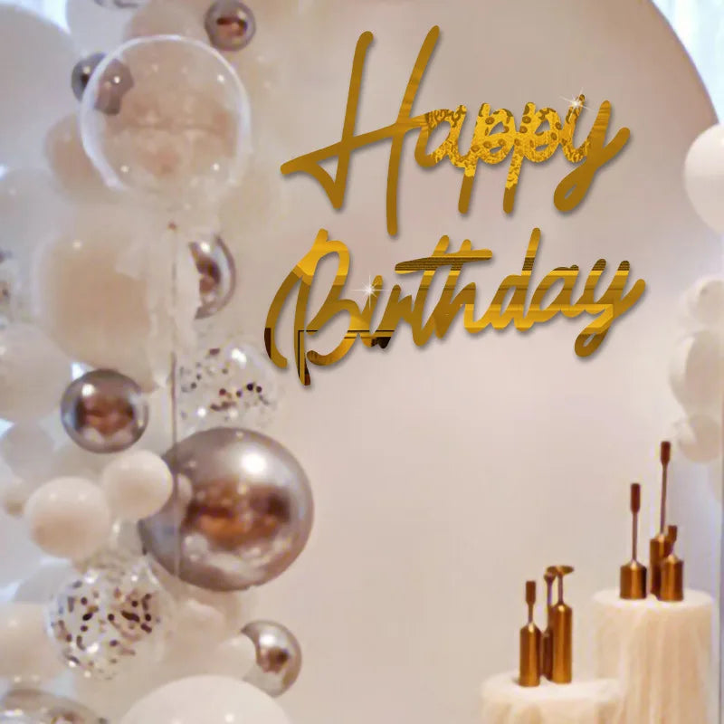 arche ballons happy birthday doré noir blanc festif décoration mur transparent moderne différents couleurs